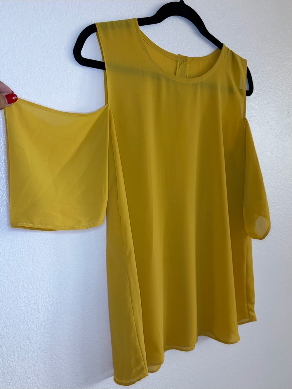 Mustard Cold-Shoulder Chiffon Top - SIZE M